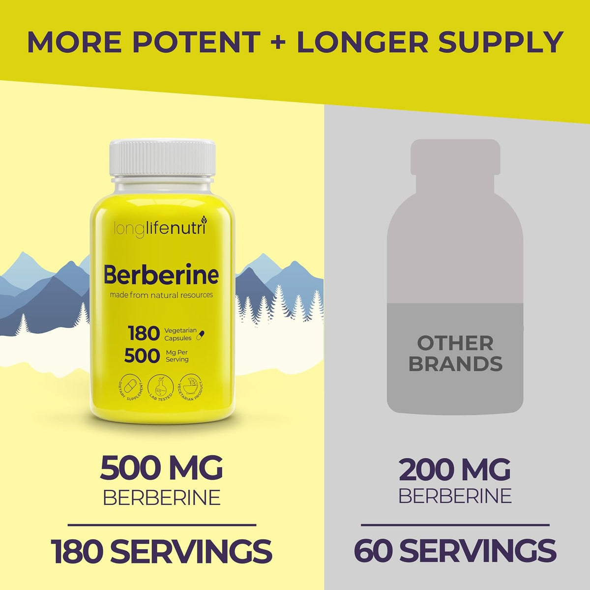 LongLifeNutri Berberine 500 mg – 180 Cápsulas Vegetales – Image 3
