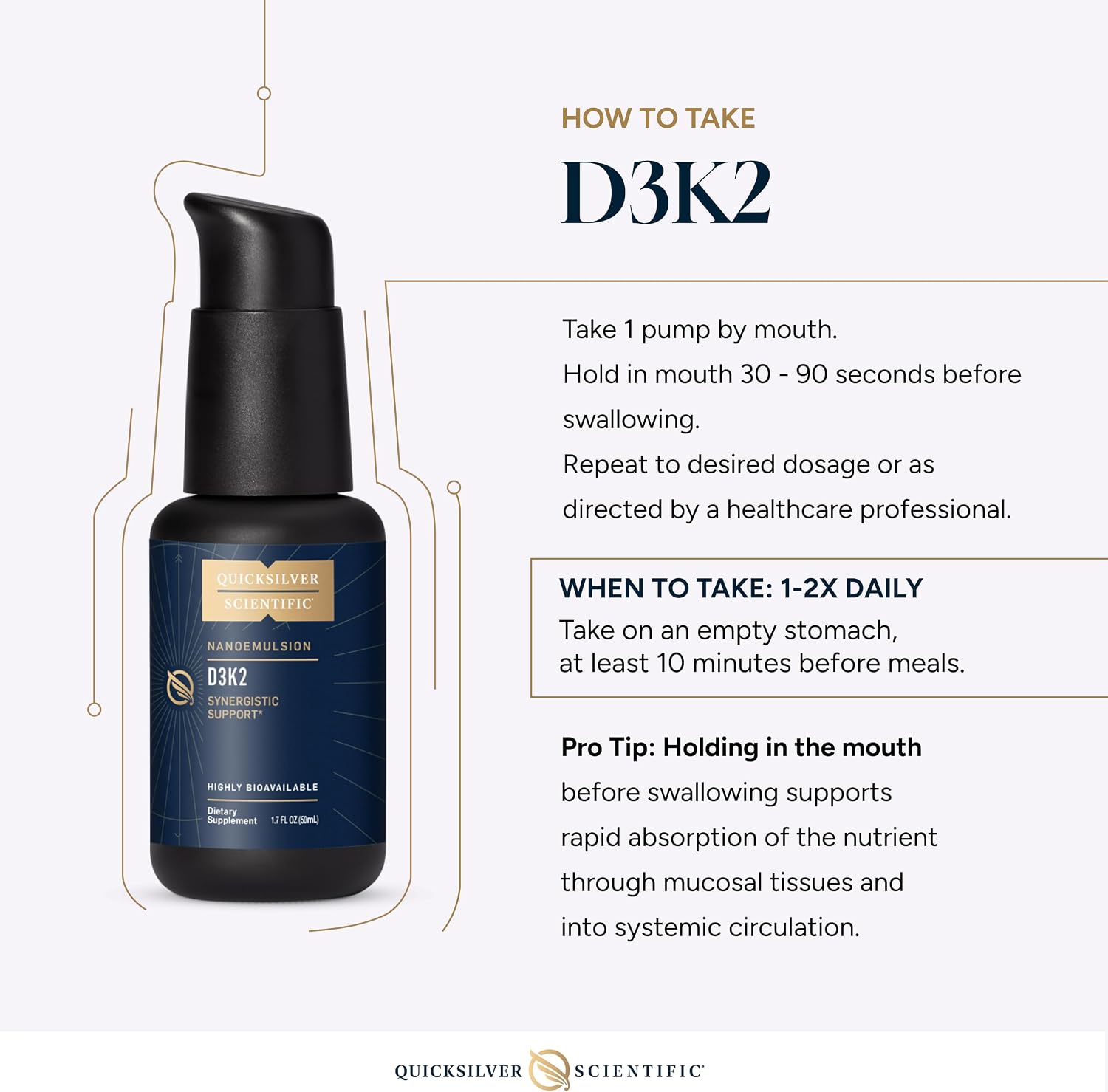 Quicksilver Scientific Nanoemulsified D3K2 - Vitamina D3 + K2 MK-7 Liposomal 2500 UI