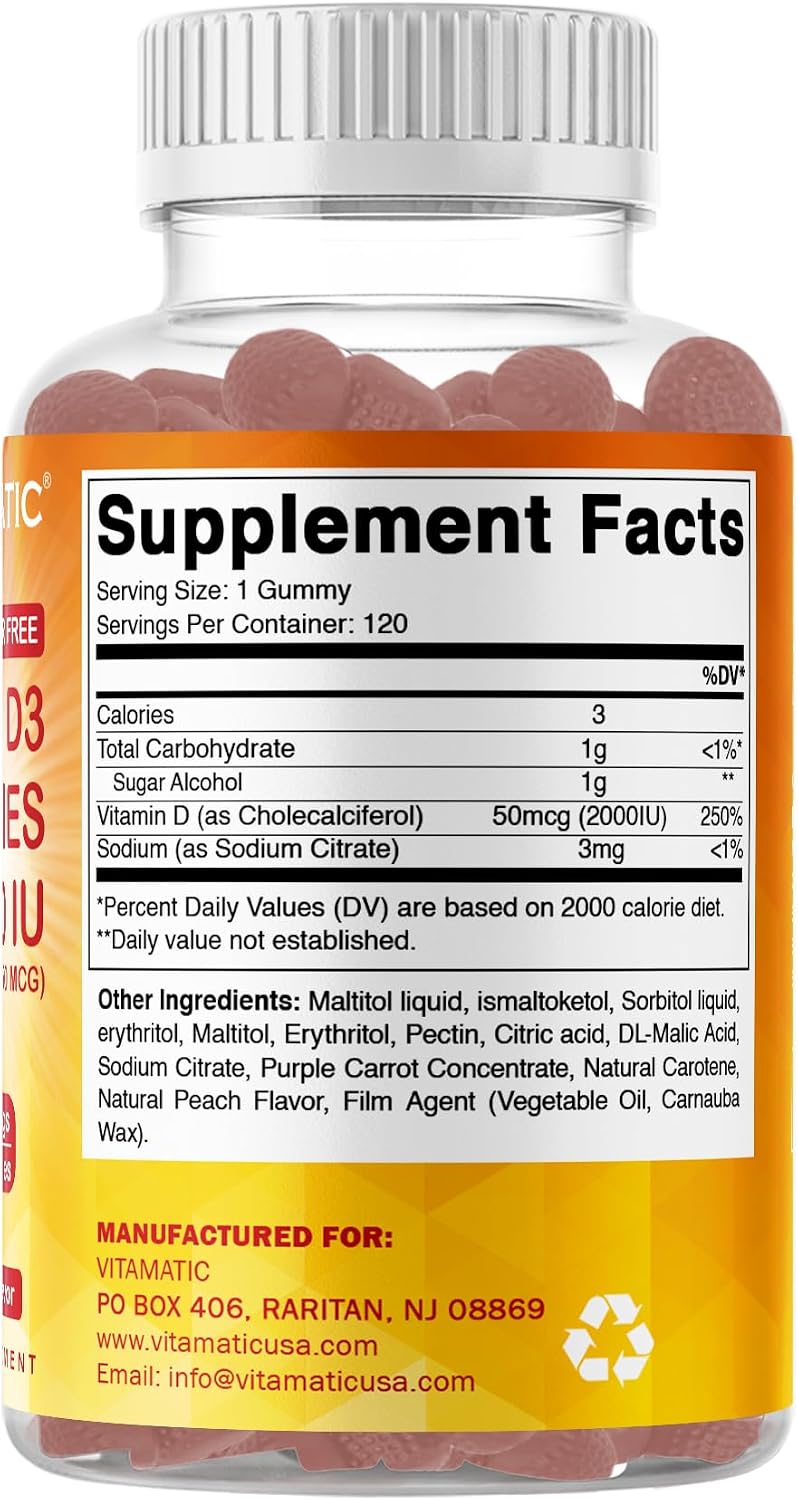 Vitamatic Vitamina D3 2000 IU Gominolas Sin Azúcar - 120 Unidades