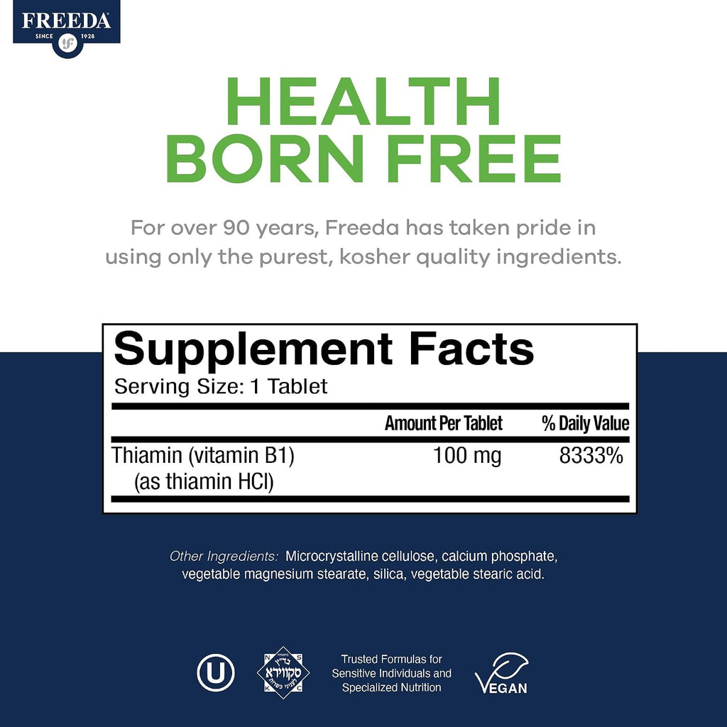 Freeda Vitamina B1 Tiamina 100 mg - 100 Comprimidos (Tiamina HCl)