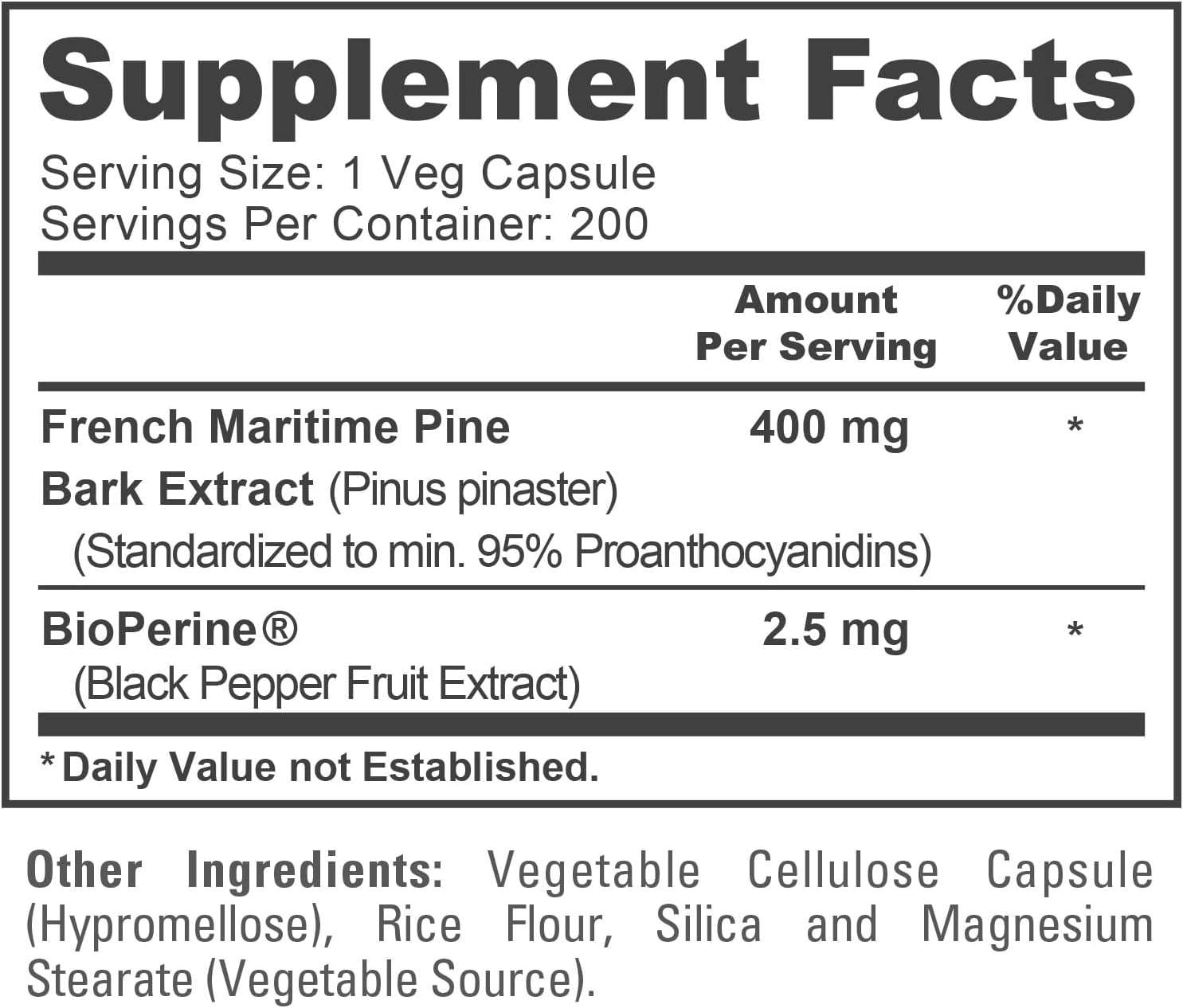 NusaPure Extracto de Corteza de Pino Marítimo Francés 400mg - 200 Cápsulas Veganas