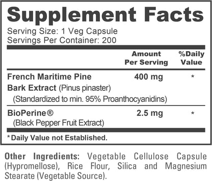 NusaPure Extracto de Corteza de Pino Marítimo Francés 400mg - 200 Cápsulas Veganas – Image 4