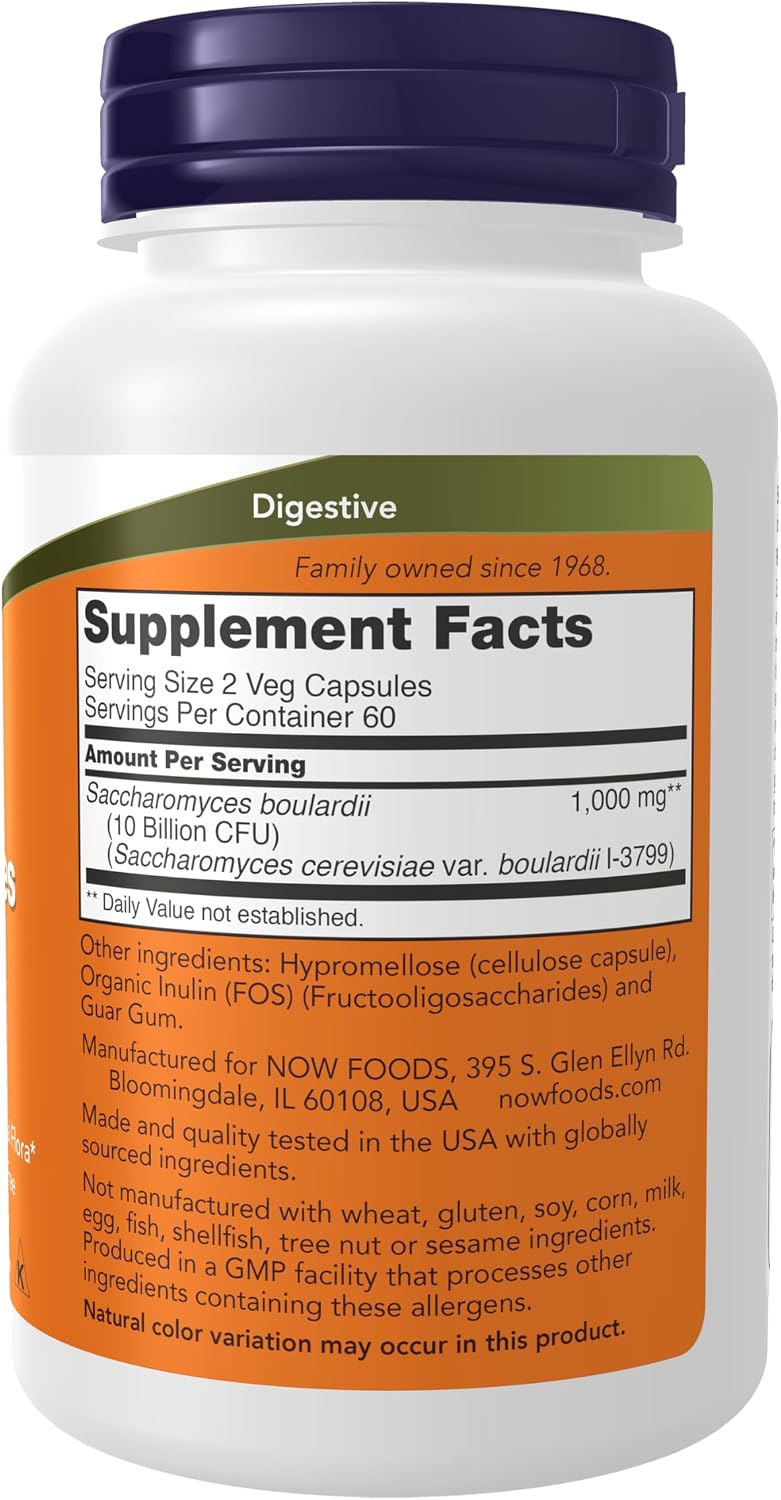 NOW Foods Saccharomyces Boulardii 5000 millones UFC Probiótico, 120 Cápsulas Vegetales