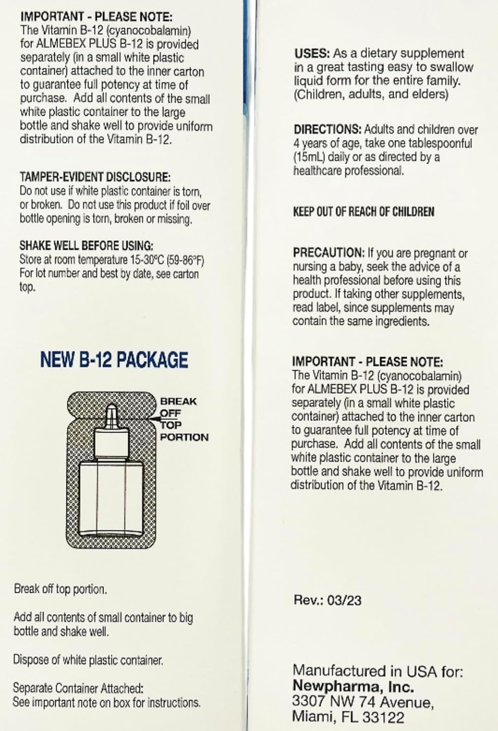 Almebex Plus B12, Vitaminas Neurotrópicas + Colina, 473 ml