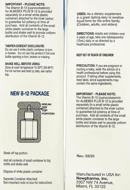 Almebex Plus B12, Vitaminas Neurotrópicas + Colina, 473 ml – Image 7