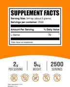 BulkSupplements.com L-Serina en Polvo - Suplemento de Serina, Aminoácido en Polvo - Sin Sabor y Sin Gluten, 2g por Ración, 1kg (Pack de 5)