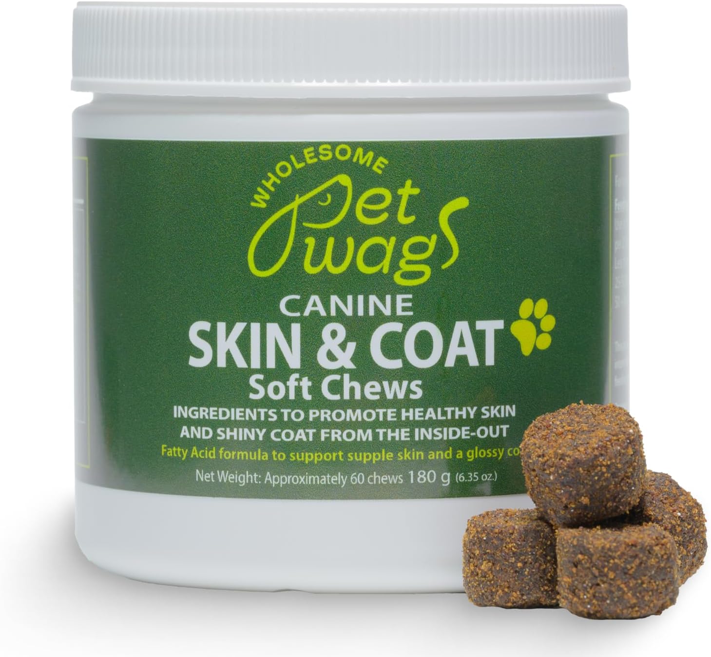 Wholesome Pet Wags – Snacks Blandos para Alivio de Alergias y Picor en Perros – Omega-3, Biotina, Colágeno – 60 uds