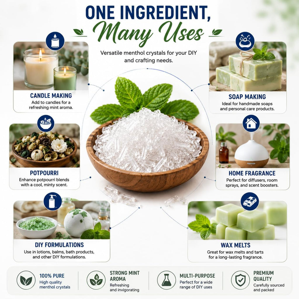 GreenHealth Premium Menthol Crystals – 1 lb (16 oz) | 100% Pure Natural | Strong Peppermint Aroma | Food Grade Mylar Bag | Melting Point 95–107°F