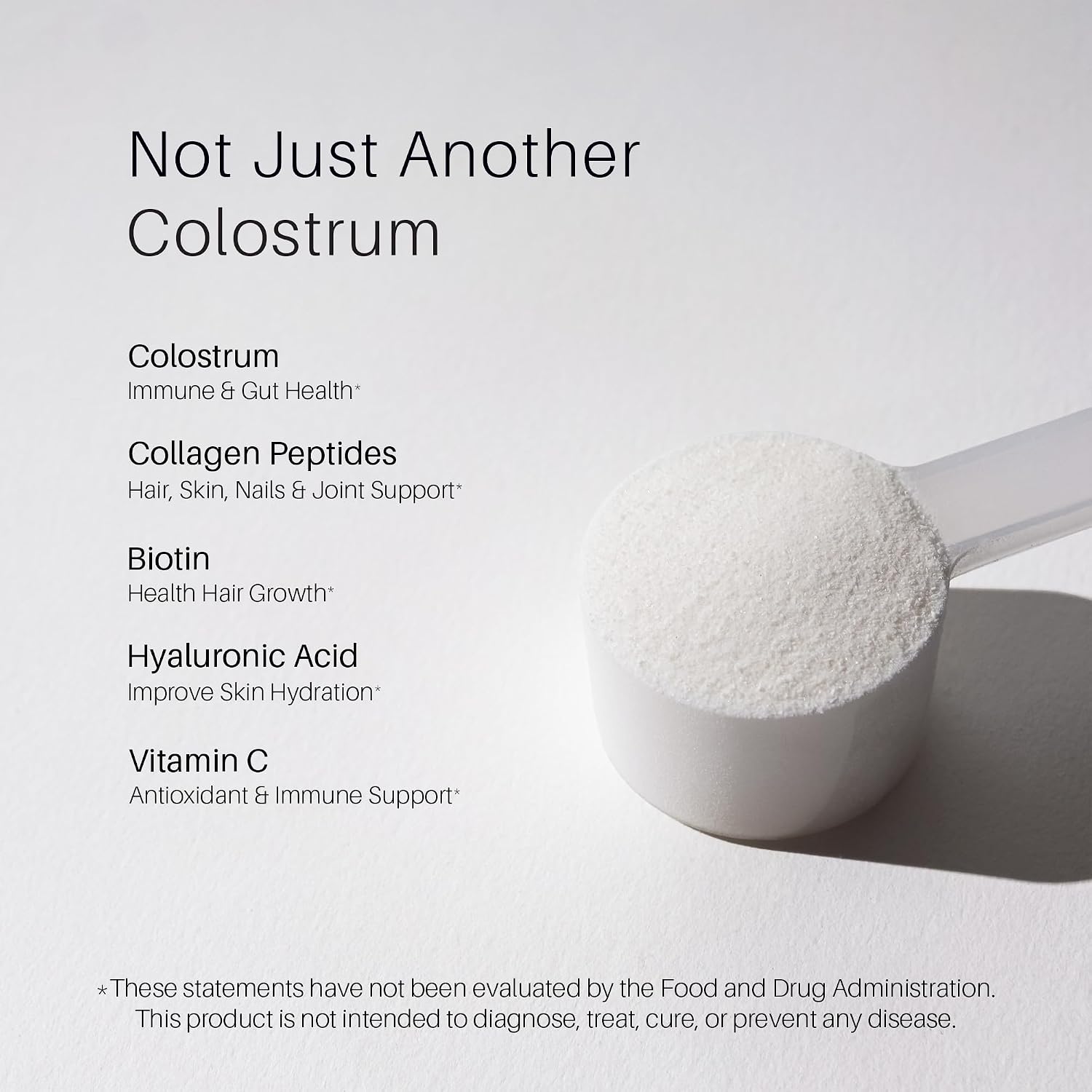 Simply Basically Colostro Bovino en Polvo + Péptidos de Colágeno | Para Cabello, Piel, Uñas, Salud Inmunitaria y Digestiva | Ácido Hialurónico, Biotina, Vitamina C | Sin Sabor 30 Porciones