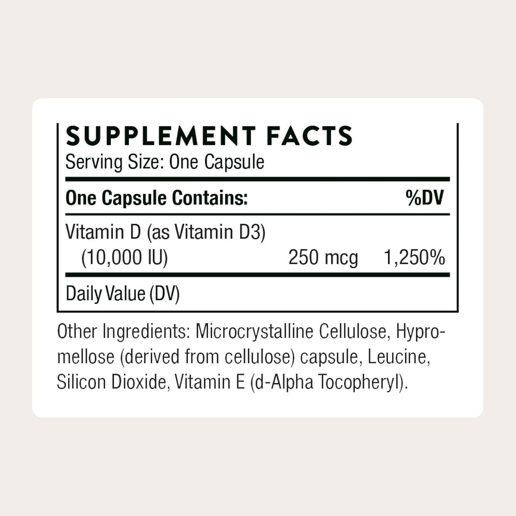 THORNE Vitamina D-10.000 - 60 Cápsulas - Suplemento de Vitamina D3