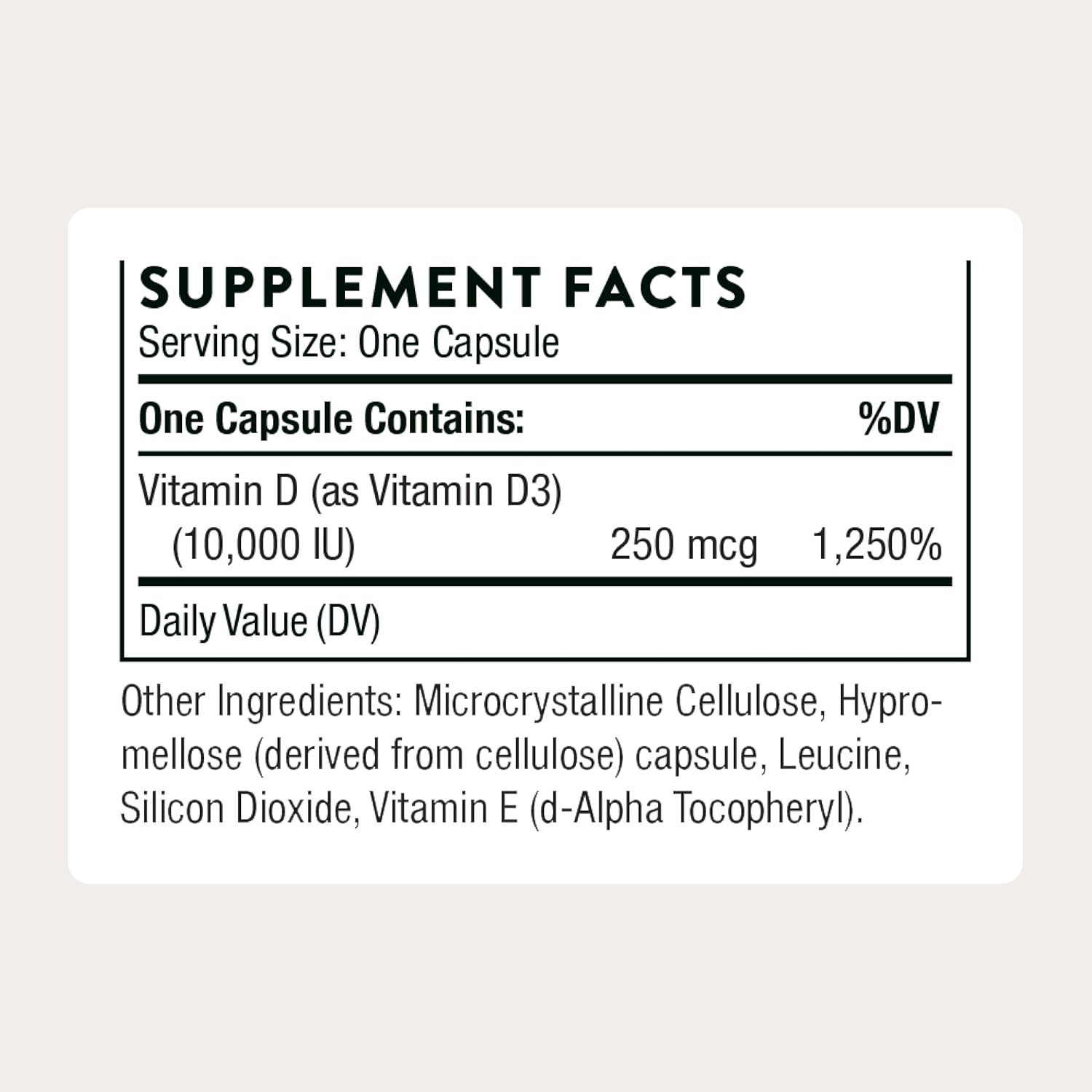 THORNE Vitamina D-10.000 - 60 Cápsulas - Suplemento de Vitamina D3