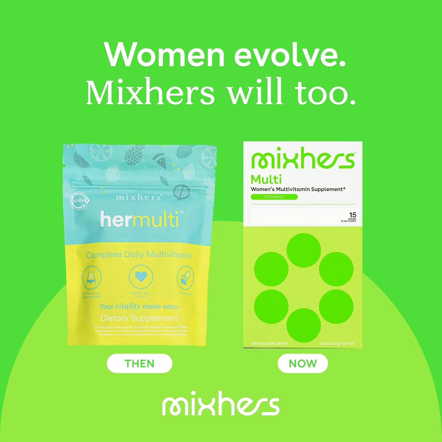 MIXHERS Multi - Multivitamínico en polvo para mujeres - 15 sobres - Sabor coco