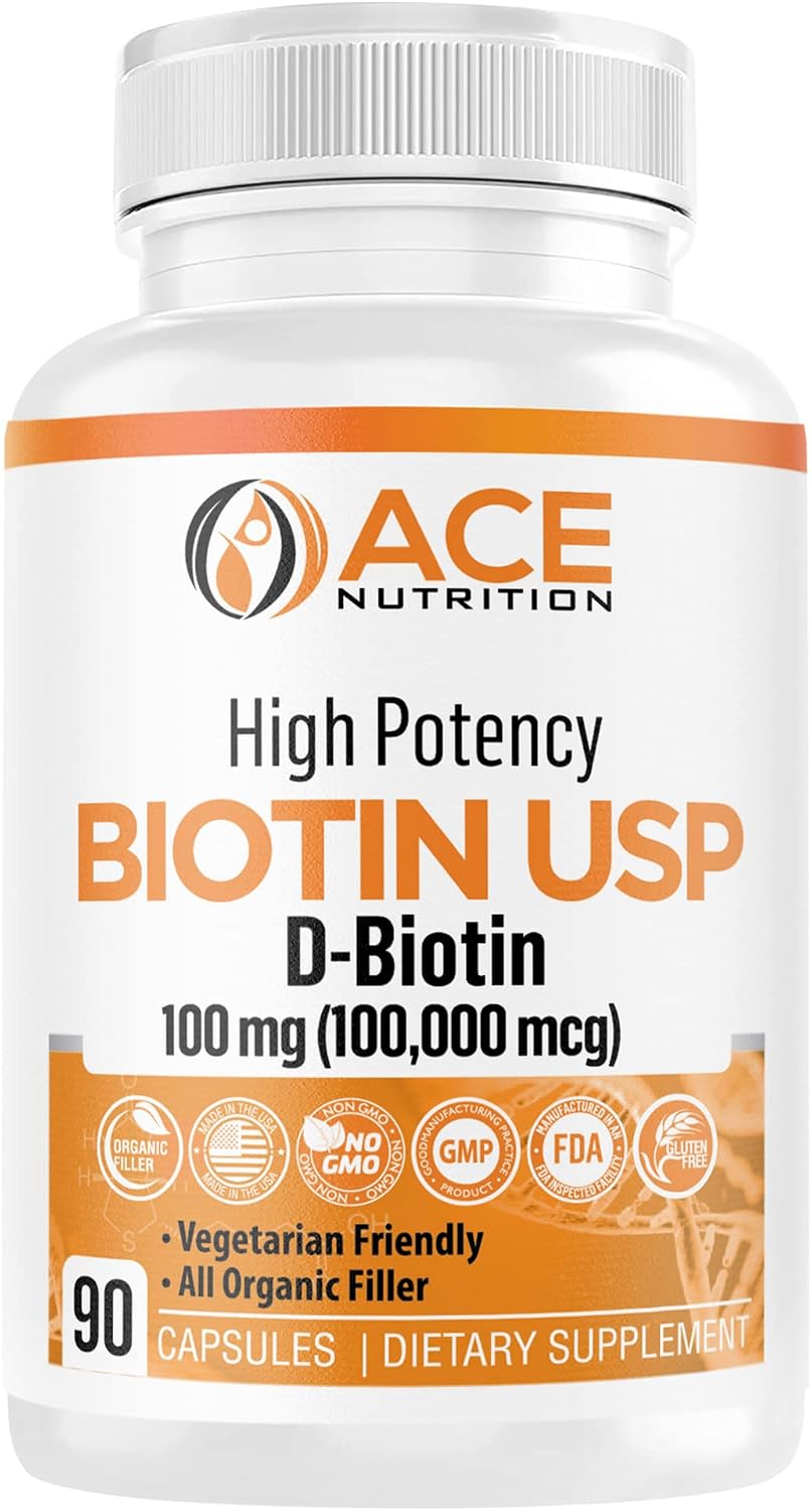 Biotina de Alta Potencia USP (D-Biotina 100.000 mcg) - Cápsulas Vegetales para Cabello, Piel y Sistema Nervioso