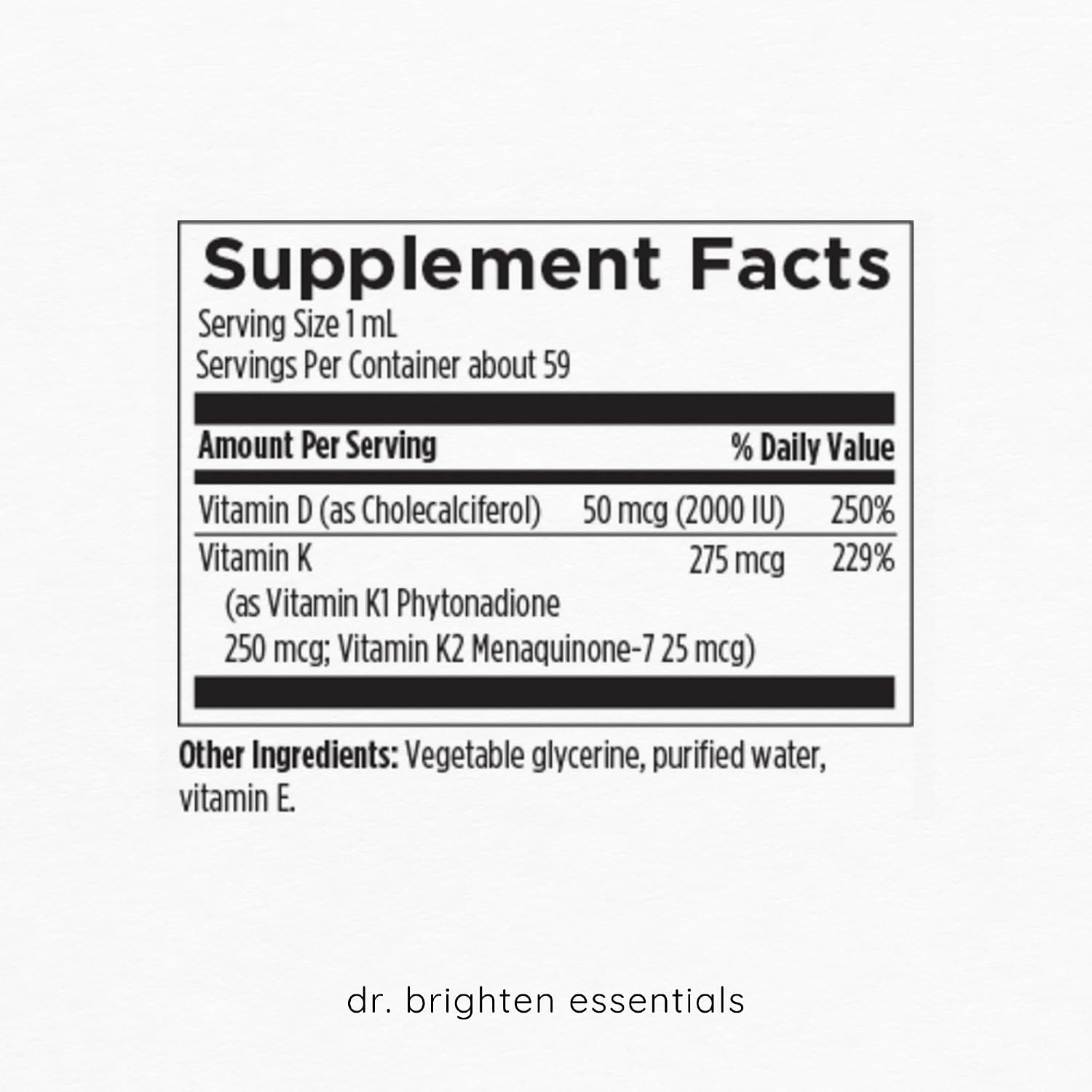 Dr. Brighten Vitamina D3+K2 Gotas Líquidas Concentradas, 60 ml
