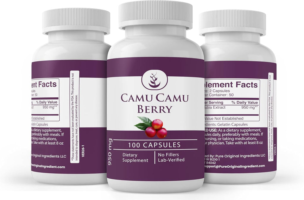 Pure Original Ingredients Camu Camu Berry (100 Cápsulas) Siempre Puro, Sin Aditivos ni Rellenos, Verificado en Laboratorio