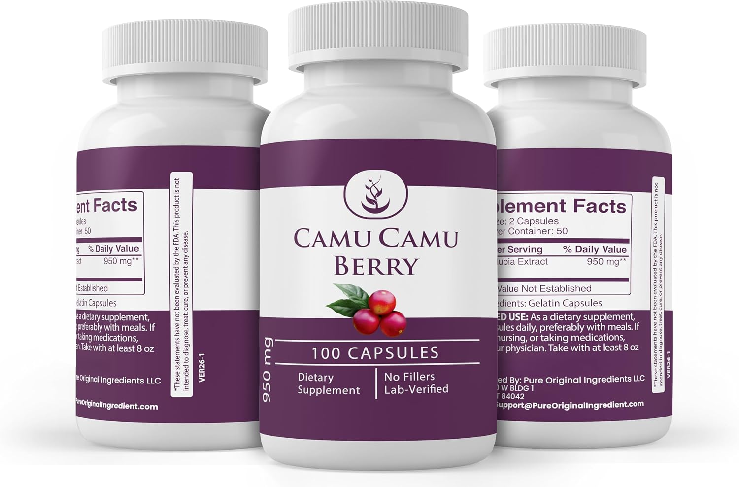 Pure Original Ingredients Camu Camu Berry (100 Cápsulas) Siempre Puro, Sin Aditivos ni Rellenos, Verificado en Laboratorio