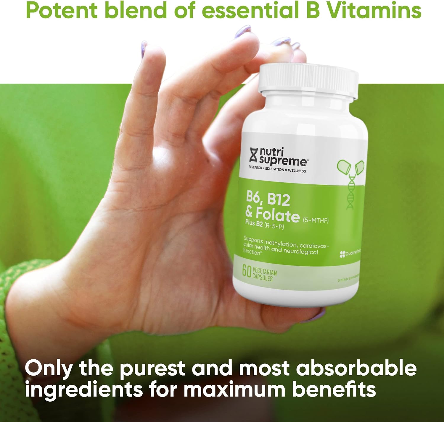 Nutri Supreme, Folato con B6 y B12, Ayuda a Mantener Niveles Normales de Homocisteína y Salud Cardiovascular, 60 Comprimidos, Certificado Kosher