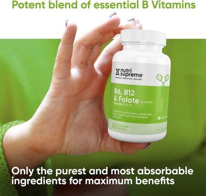 Nutri Supreme, Folato con B6 y B12, Ayuda a – Vitamina B6 (piridoxina): La vitamina B6 participa en más de 100 – Image 7