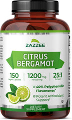 Zazzee Extracto de Bergamota Cítrica 25:1 - 1200 mg, 40% Flavanonas Polifenólicas, 150 Cápsulas Veganas
