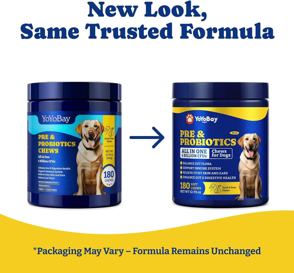 YoYoBay Probióticos para Perros - 6B UFC, Sabor a Pato y Pera - 2 Paquete (360 Chicles)