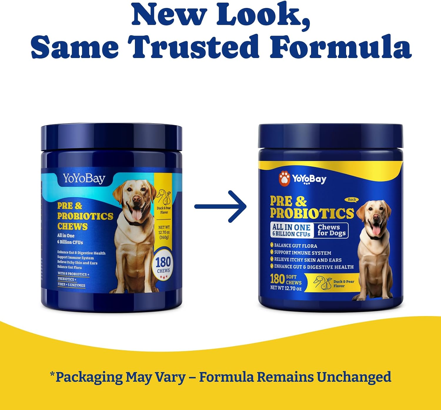 YoYoBay Probióticos para Perros - 6B UFC, Sabor a Pato y Pera - 2 Paquete (360 Chicles)