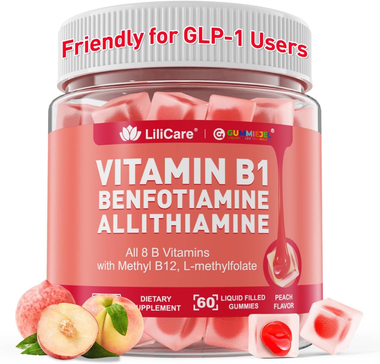 Gominolas de Vitamina B1 y Complejo B Metilado - Benfotiamina, Tiamina, Inositol - 60 uds