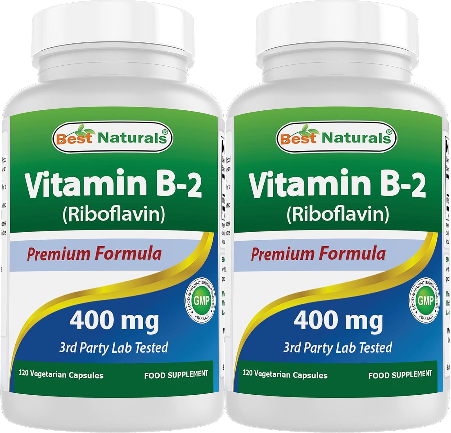 Best Naturals Vitamina B2 (Riboflavina) 400 mg - Cápsulas Vegetales - Pack de 2 (120 cápsulas cada uno)