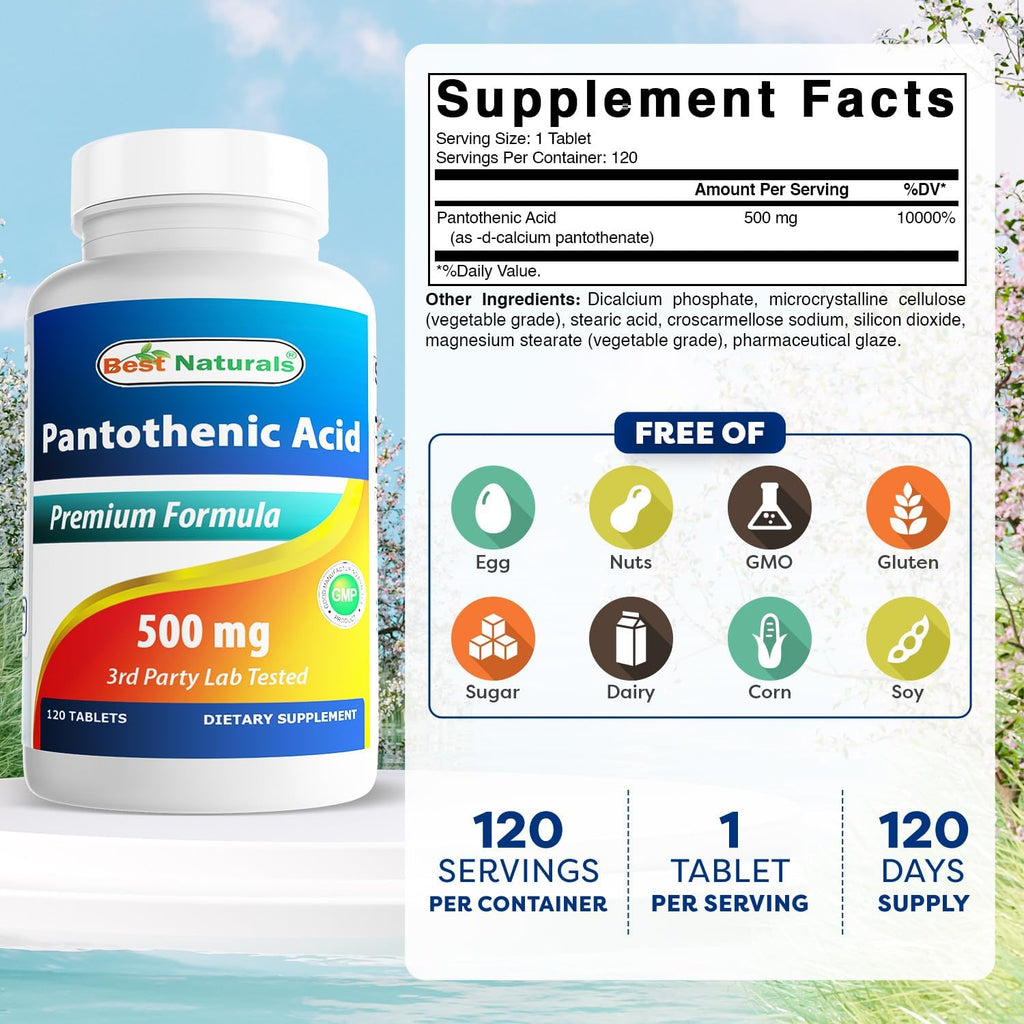 Best Naturals Ácido Pantoténico 500 mg 120 Comprimidos