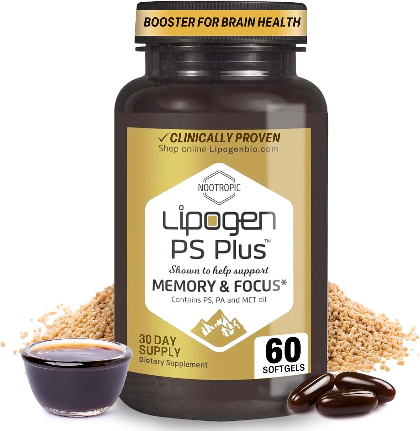 Lipogen PS Plus Senior - Suplemento de Fosfatidilserina para Memoria y Concentración, 120 Cápsulas Blandas