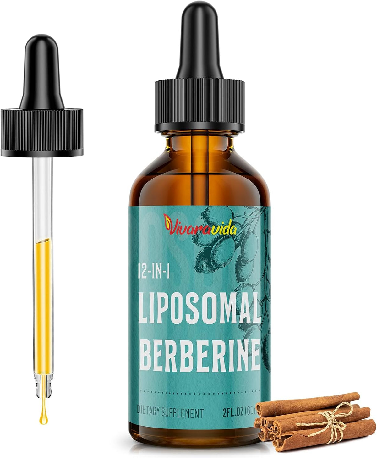 Berberine HCl Supplement 3000 mg - Liposomal Berberine HCl Liquid - AMPK Activator with Turmeric, Ceylon Cinnamon, 12 – Image 1