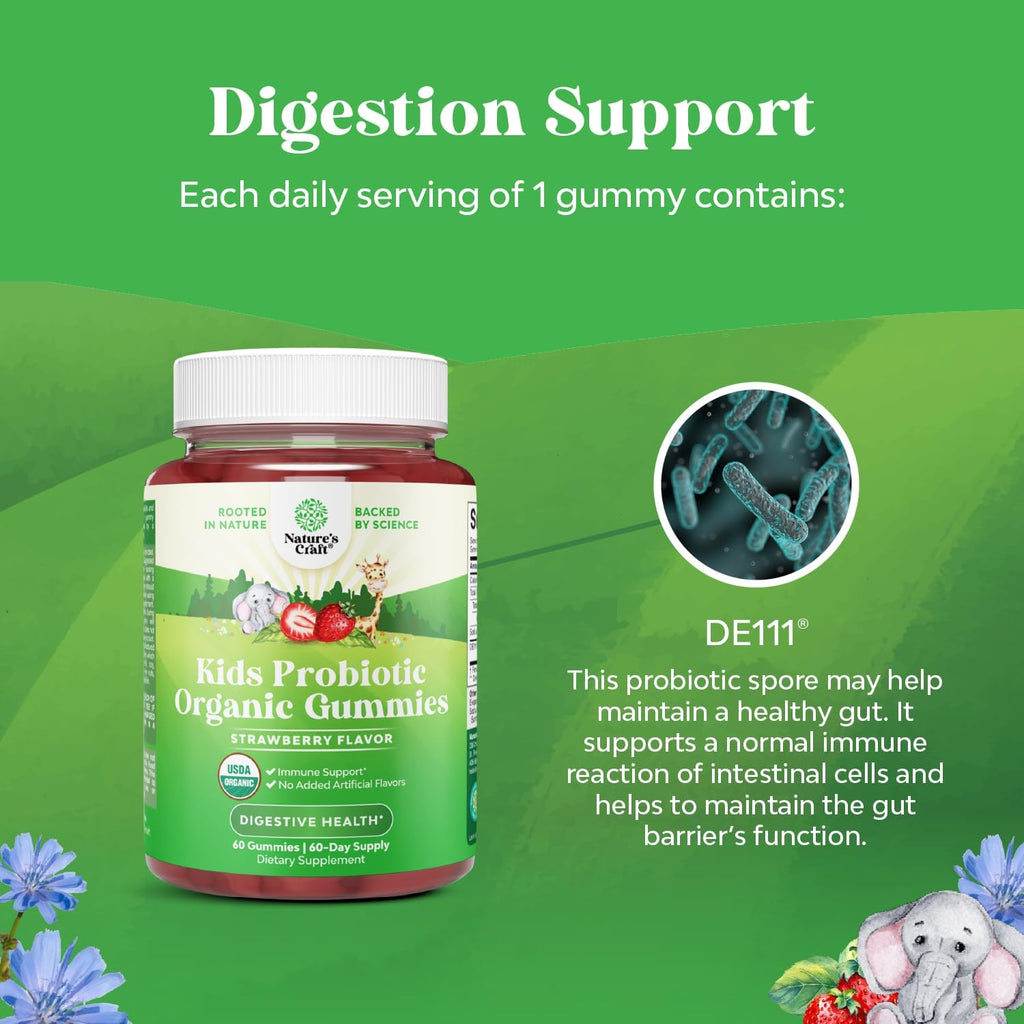 Nature's Craft Probióticos Orgánicos para Niños - Gominolas Digestivas con 2.5B UFC - 60 Gominolas