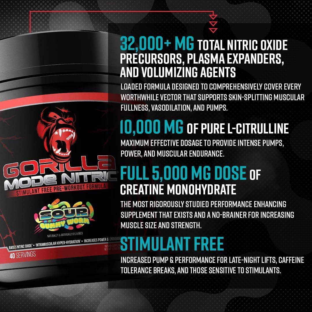 Gorilla Mode Nitric – Pre-Entreno Sin Estimulantes (784g, Tiger's Blood)