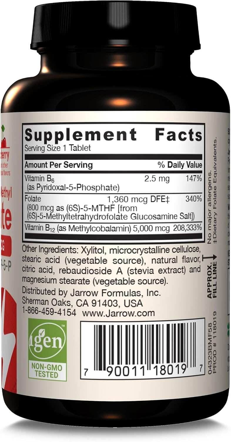 Jarrow Formulas Methyl B-12 & Methyl Folate - 60 Comprimidos Masticables