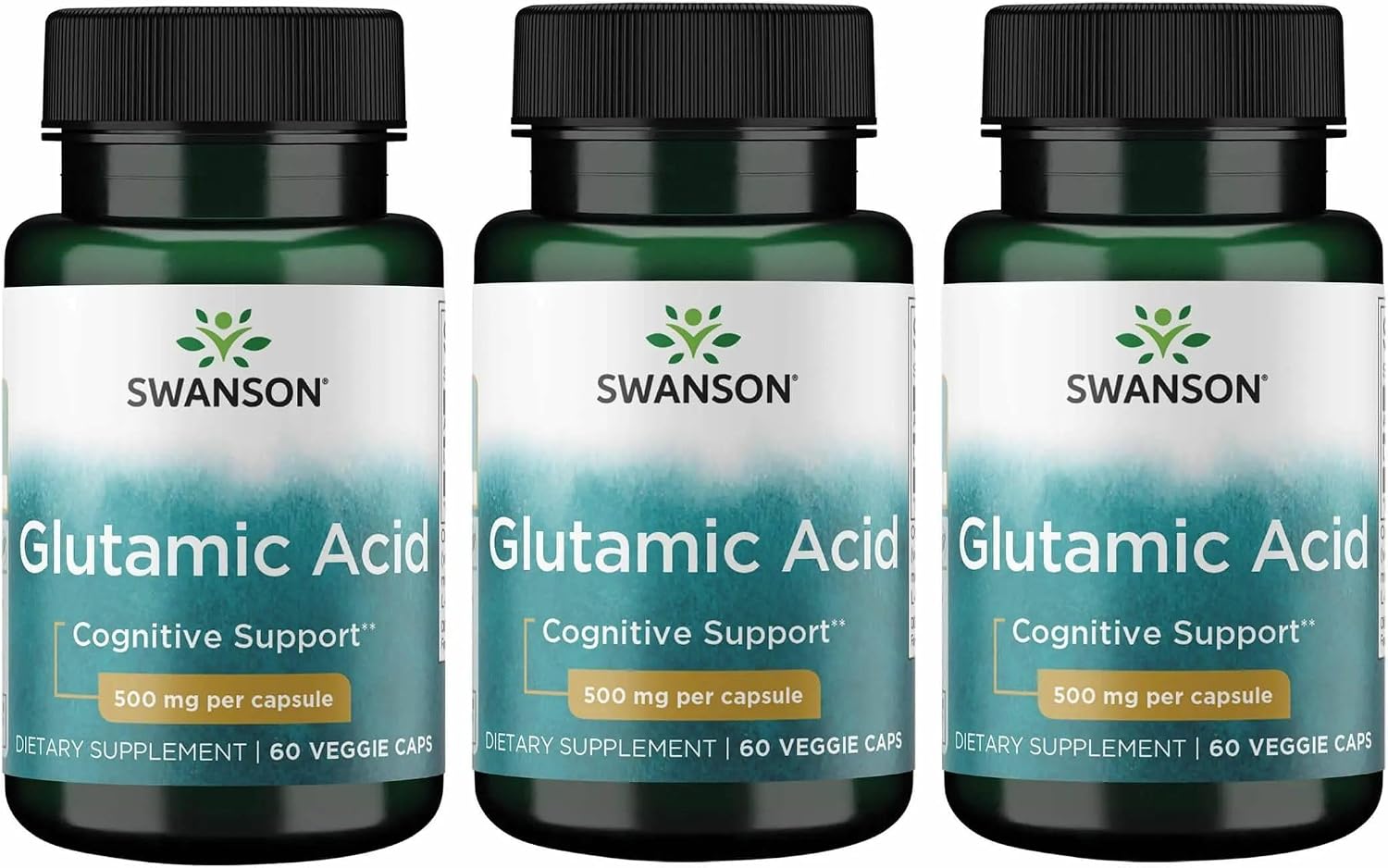 Swanson Ácido Glutámico 500 mg 60 Cápsulas Veganas (Pack de 3)