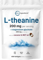 L-Theanine 200mg con Magnesio Glicinato, 400 Softgels con Aceite MCT de Coco | Complejo 2 en 1 de Aminoácido y Mineral
