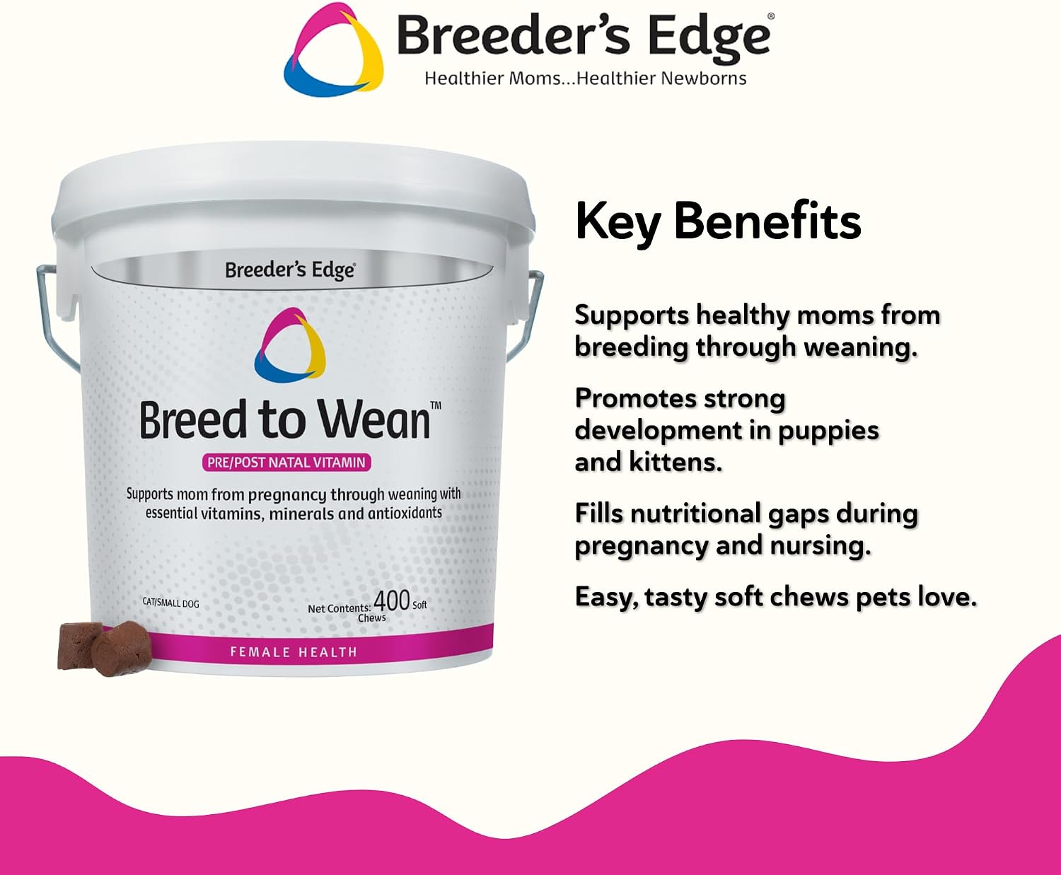 Breeder's Edge Breed to Wean – Multivitamínico prenatal y postnatal para perros y gatos (400 comprimidos)