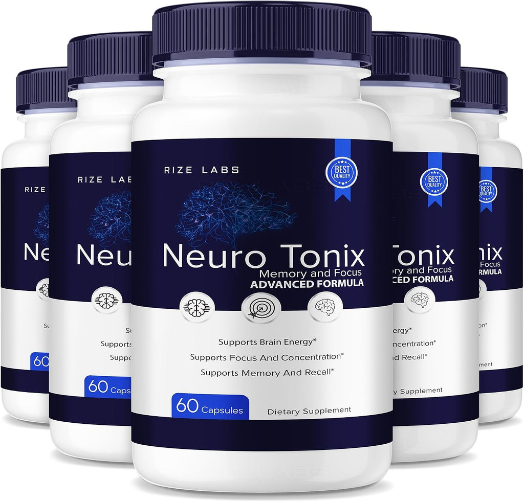 rize labs Neuro Tonix Cápsulas para Memoria y Concentración, Fórmula Avanzada Apoya la Concentración, Despeja la Niebla Mental - Paquete de 5 (300 Cápsulas)