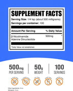 NAD en Polvo (Nicotinamida Adenina Dinucleótido) 500mg - Apoyo Energético, 50g - BulkSupplements