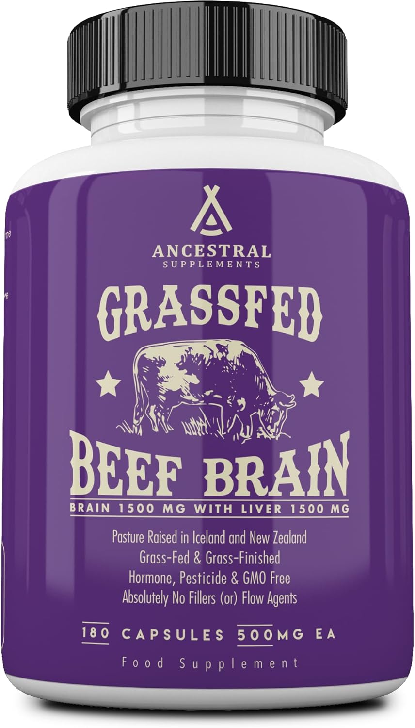Ancestral Supplements Suplemento de Cerebro e Hígado de Vaca Alimentada con Pasto, 180 Cápsulas