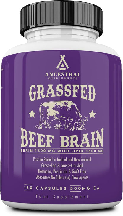 Ancestral Supplements Suplemento de Cerebro e Hígado de Vaca Alimentada con Pasto, 180 Cápsulas – Image 1