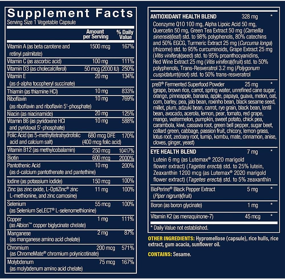 Vthrive BioActive Women 50+ Multivitamínico Diario para Mujeres +50, con Vitaminas y Minerales Esenciales, 60 Cápsulas Vegetarianas