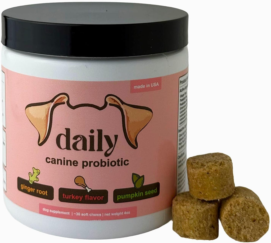 DLY Pets Probióticos para Perros - Salud Digestiva, Diarrea Ocasional - Sabor Pavo - 30 Masticables