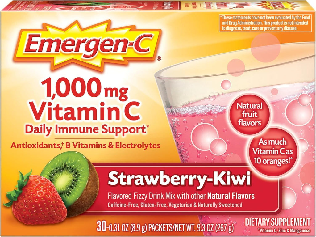 Emergen-C Vitamina C 1000mg Polvo, Sabor Fresa Kiwi, 60 Sobres