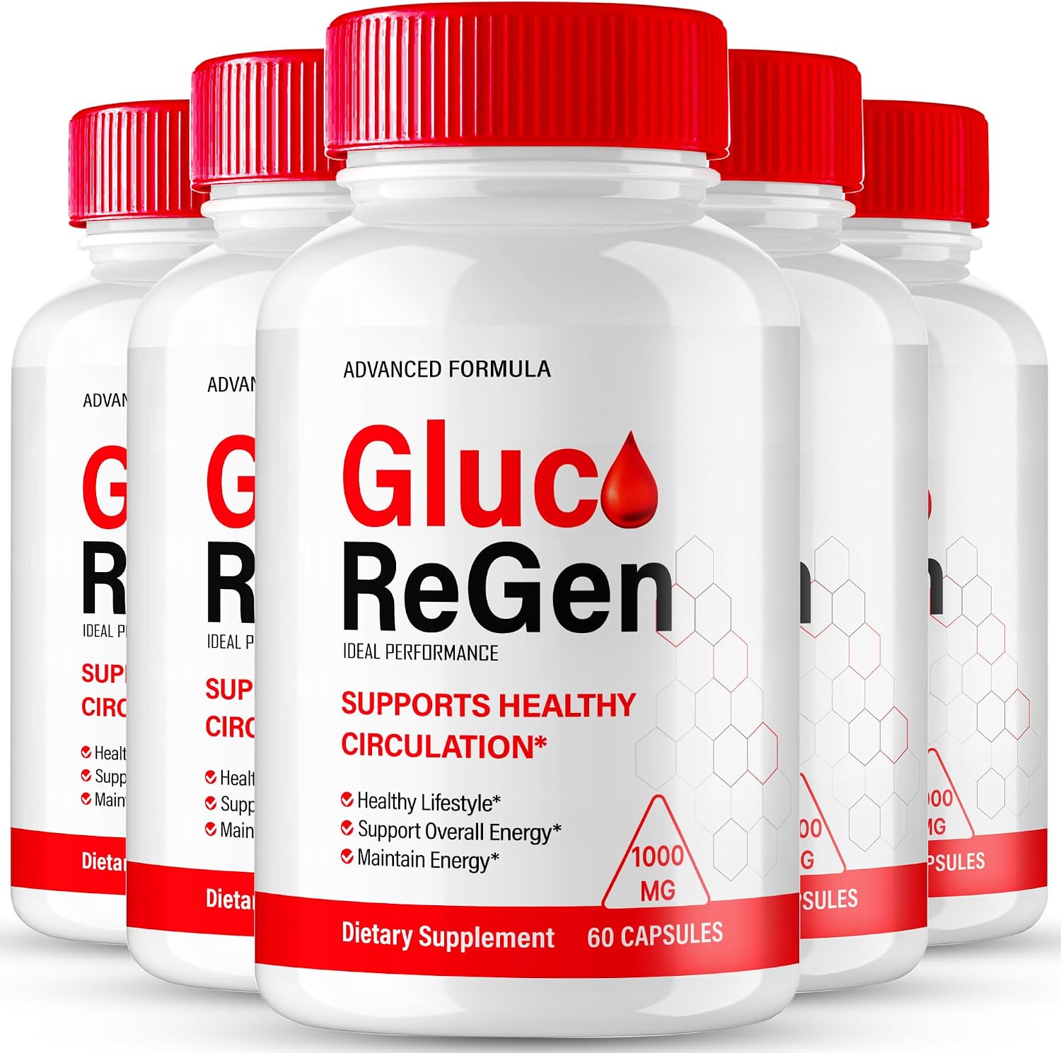 GlucoRegen Cápsulas - Fórmula Avanzada de Sangre y Glyco Optimizer - Suplemento Natural Máxima Potencia (5 Envases)