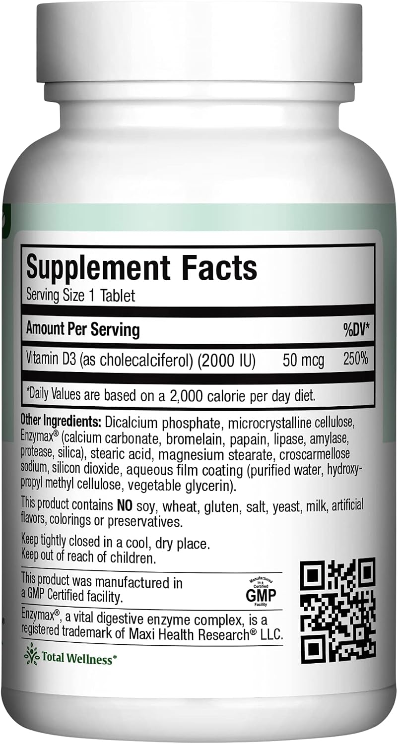 Maxi Health Vitamina D3 2000 UI - 180 Comprimidos Kosher