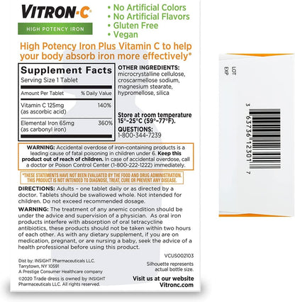 Vitron-C Suplemento de Hierro de Alta Potencia con 125 mg de Vitamina C, 60 Unidades (Paquete de 2) – Image 7