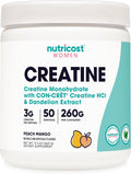Nutricost Creatina Monohidrato en Polvo Micronizada, Sabor Melocotón Mango, 50 Servicios - Vegana, Sin Gluten
