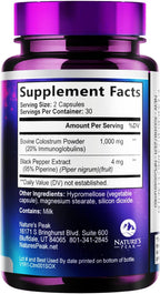 Nature's Peak Calostro Bovino 1000mg con 20% IgG - 60 Cápsulas