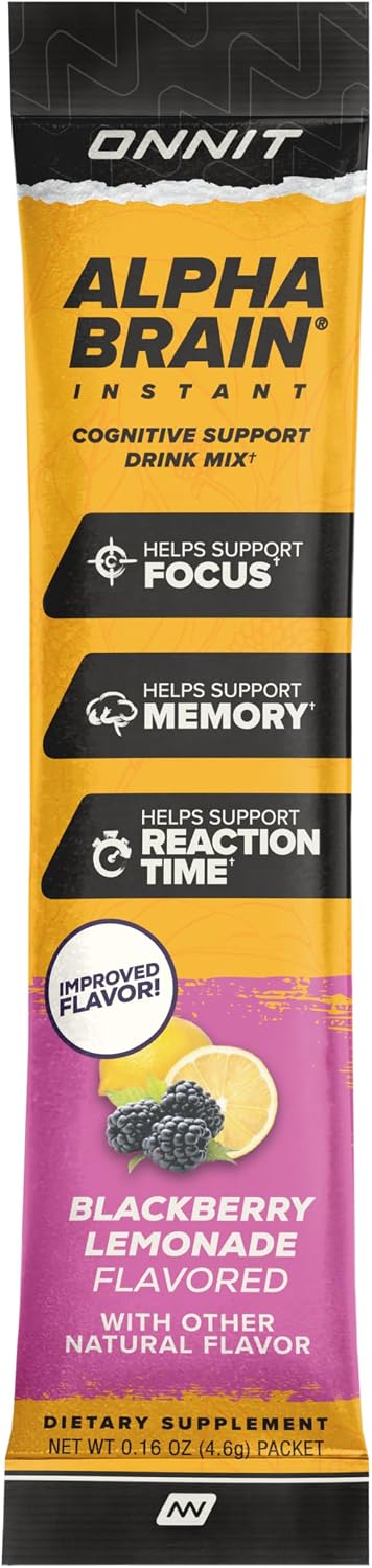 ONNIT Alpha BRAIN Instant Mezcla para Bebida de Apoyo Cognitivo, Sabor BlackBerry Lemonade, 30 Sobres de 3.7 g