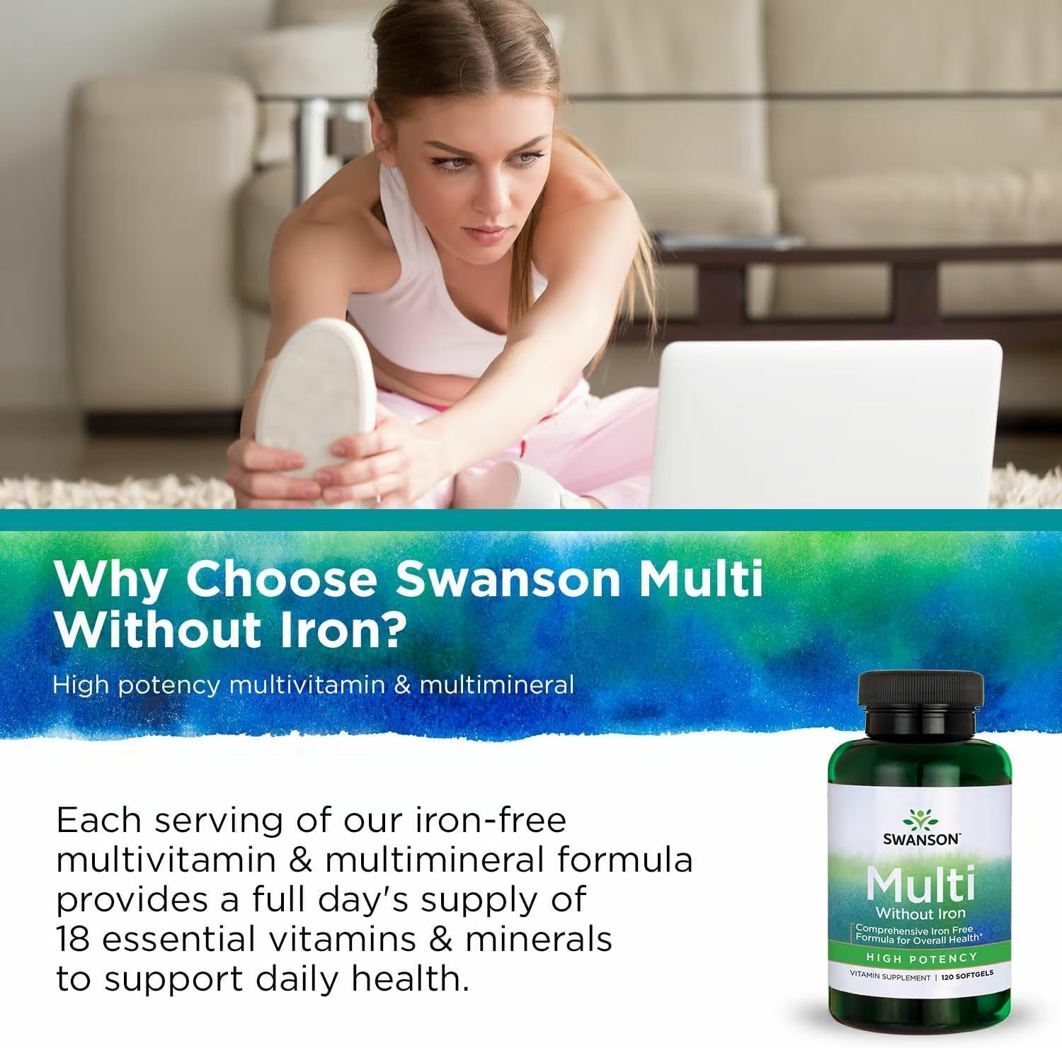 Swanson Multi Sin Hierro Multivitamínico Diario para Adultos - 120 Cápsulas (Pack de 2)
